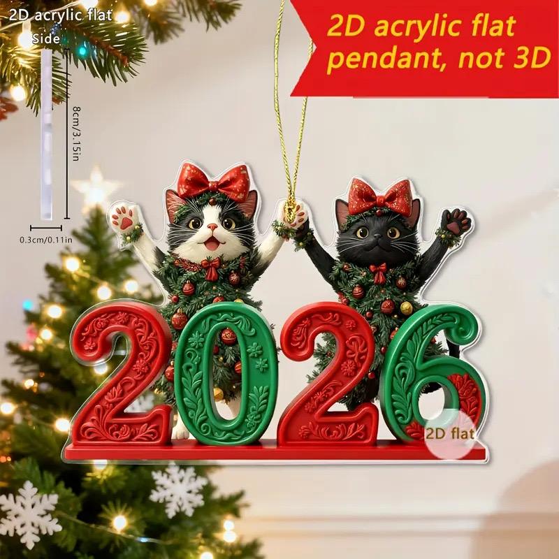 2D Flat Cute Red White Snowman Friends 2026 New Year Gift Pendant Christmas Ornament Cartoon Design Snowflakes Home Decor