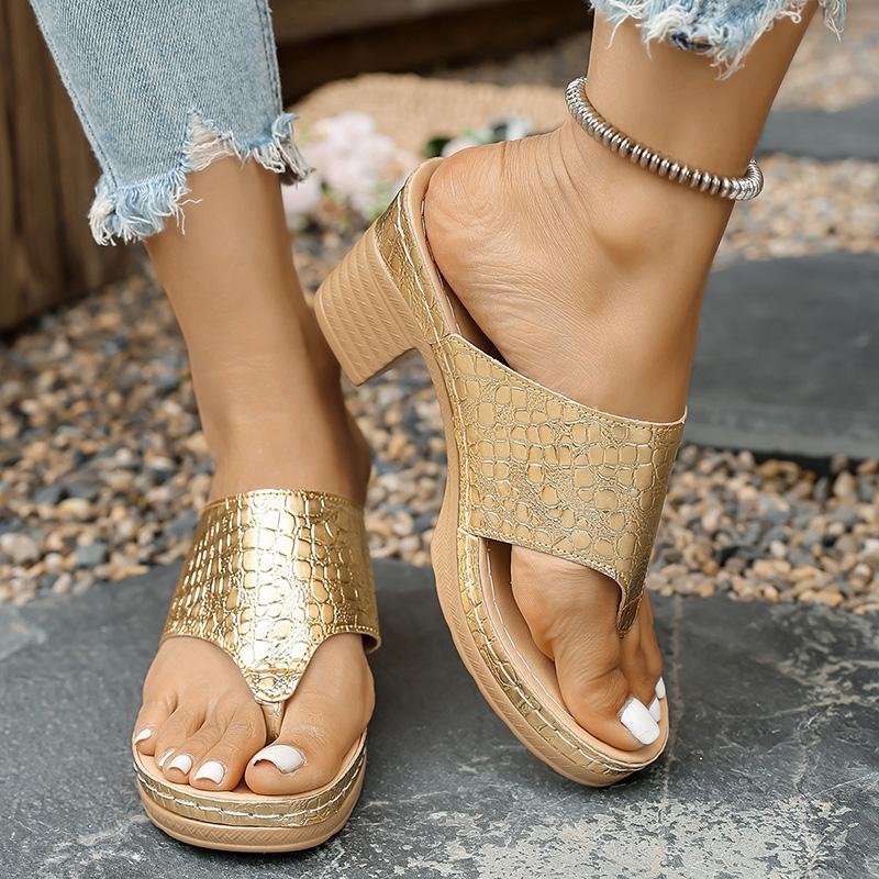 Fashion Fashion Silver High Heels Sandals for Women Summer Plus Size 36-43 Clip Toe Sandles Woman Lightweight Thick Heeled Beach Slipper