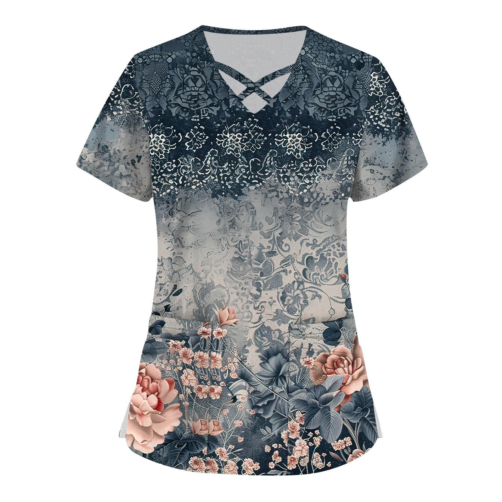 

Женский топ с коротким рукавом и V-образным вырезом, принтом и карманом Dry-nurse XL тёмно-синий