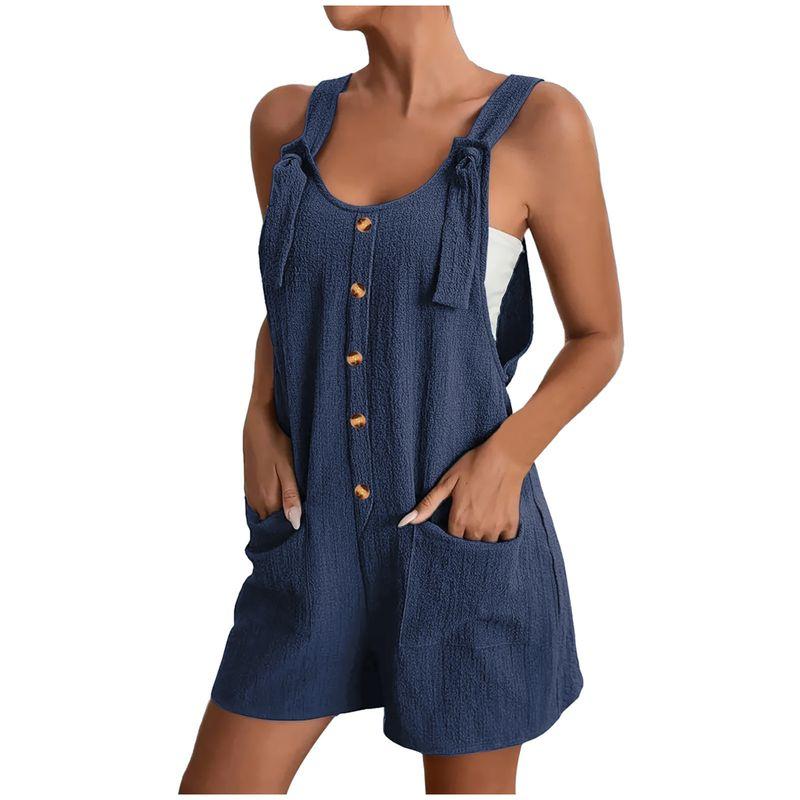 

Jumpsuit Shortts2025 European and American Women clothes Summer Casual Fashion Sling Shorts One-Piece Strap Shorts Navy blue M