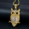 Hip Hop Iced Out Owl Pendant Necklace For Women Gold Color Stainless Steel Animal Bling AAA CZ Necklace Women's Jewelry