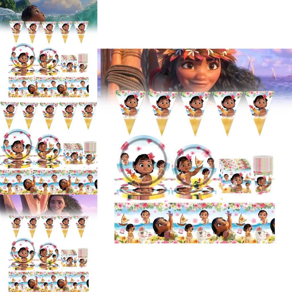 Disney Moana 82pcs Kids Party Tableware Set With Plates Cups Utensils Birthday Supplies