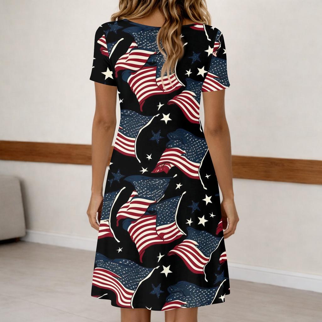 Women Casual Short Sleeve Dress Button Front V Neck Loose Fit Above Knee Dress with Pockets Lightweight Summer Dress
