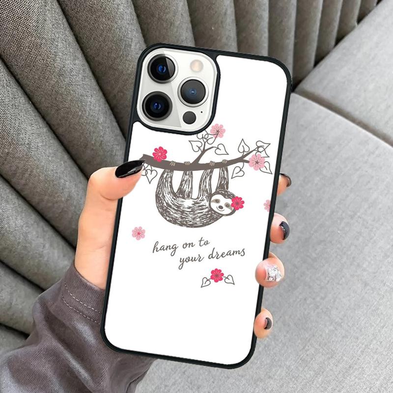 Kawaii Cute Sloth Hang Pattern Phone Case For iPhone 17 Air 16 16e 15 13 14 Pro Max 11 12 Plus 2022 MAX Cover coque