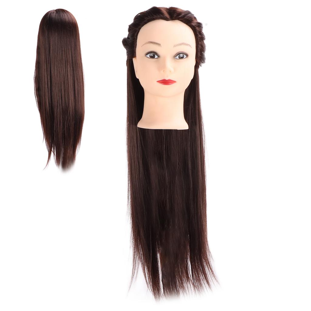 Hair Mannequin Head Dark Brown Hair Braiding Practice Hairdressing Mannequin Head (with Makeup)