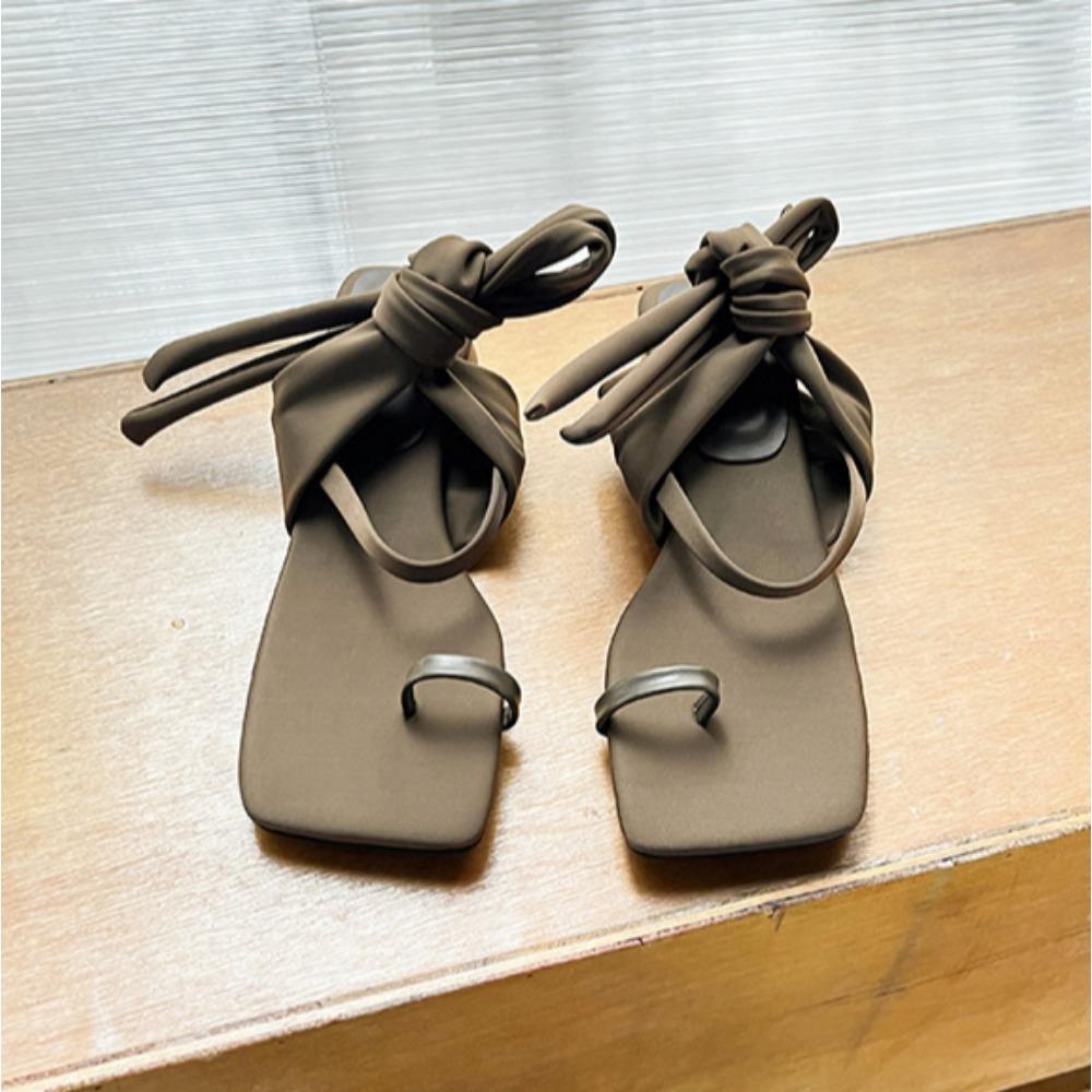 Fashion High Heeled Sandals for Women 2025 Summer New with Toe Straps Square Toe Medium Thick Heel Roman Shoes Niche Sandals for Women