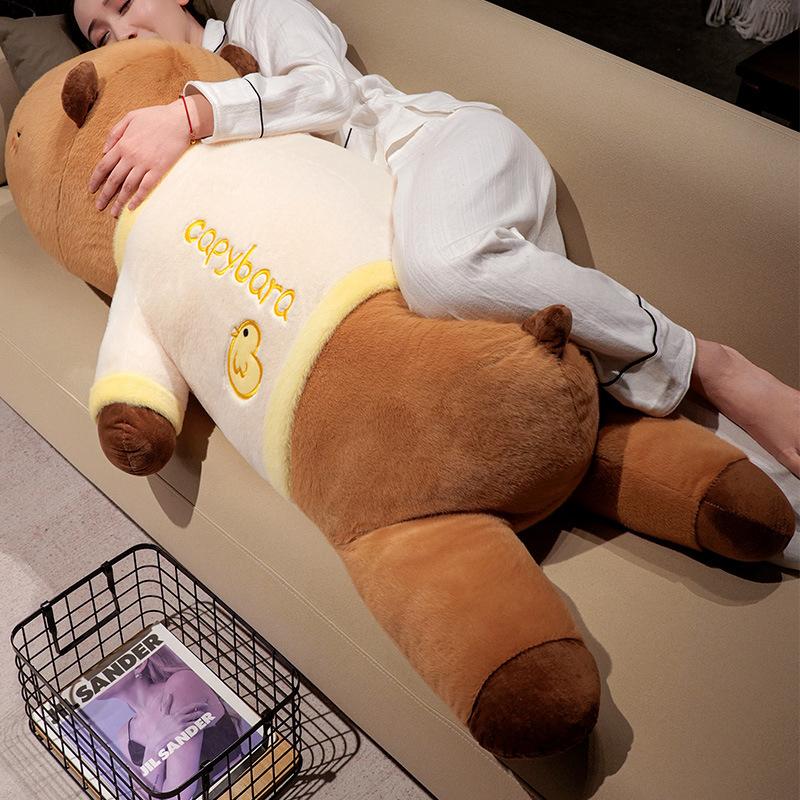 75/100cm Cute Giant Cartoon Capybara Plush Doll Throw Pillow Wear T-shirt Lying Capybara Plush Toy Home Decor Soft Hug Best Gift