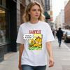 Garfield "DONUT PLEASE" Donut Funny Print Short Sleeve T-Shirt, American Streetwear Brand Heavyweight Cotton Loose Fit Oversized Couple Top