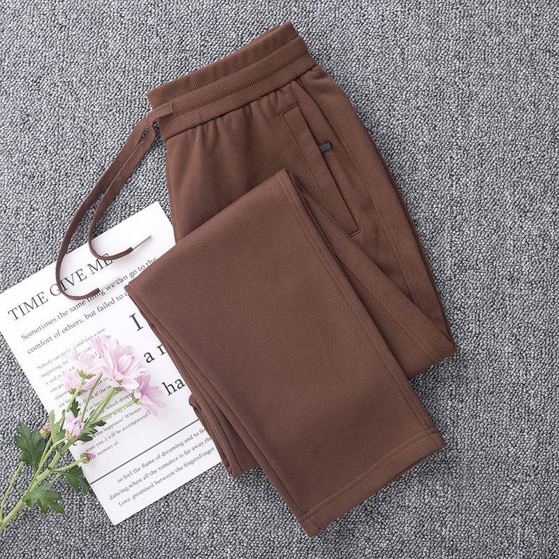 High-End Pure Cotton Spring & Fall Thin Sweatpants Heavy Weight Straight-Leg Pants Women's Pants Sports Pants Loose Casual Pants Zipper Light Pink
