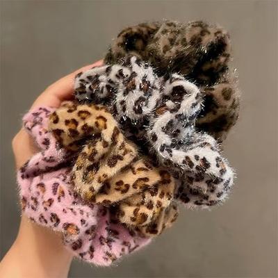 Elastici per capelli invernali da donna con stampa leopardata per ragazze, vintage, morbidi e in peluche, per coda di cavallo, accessori per capelli da donna.