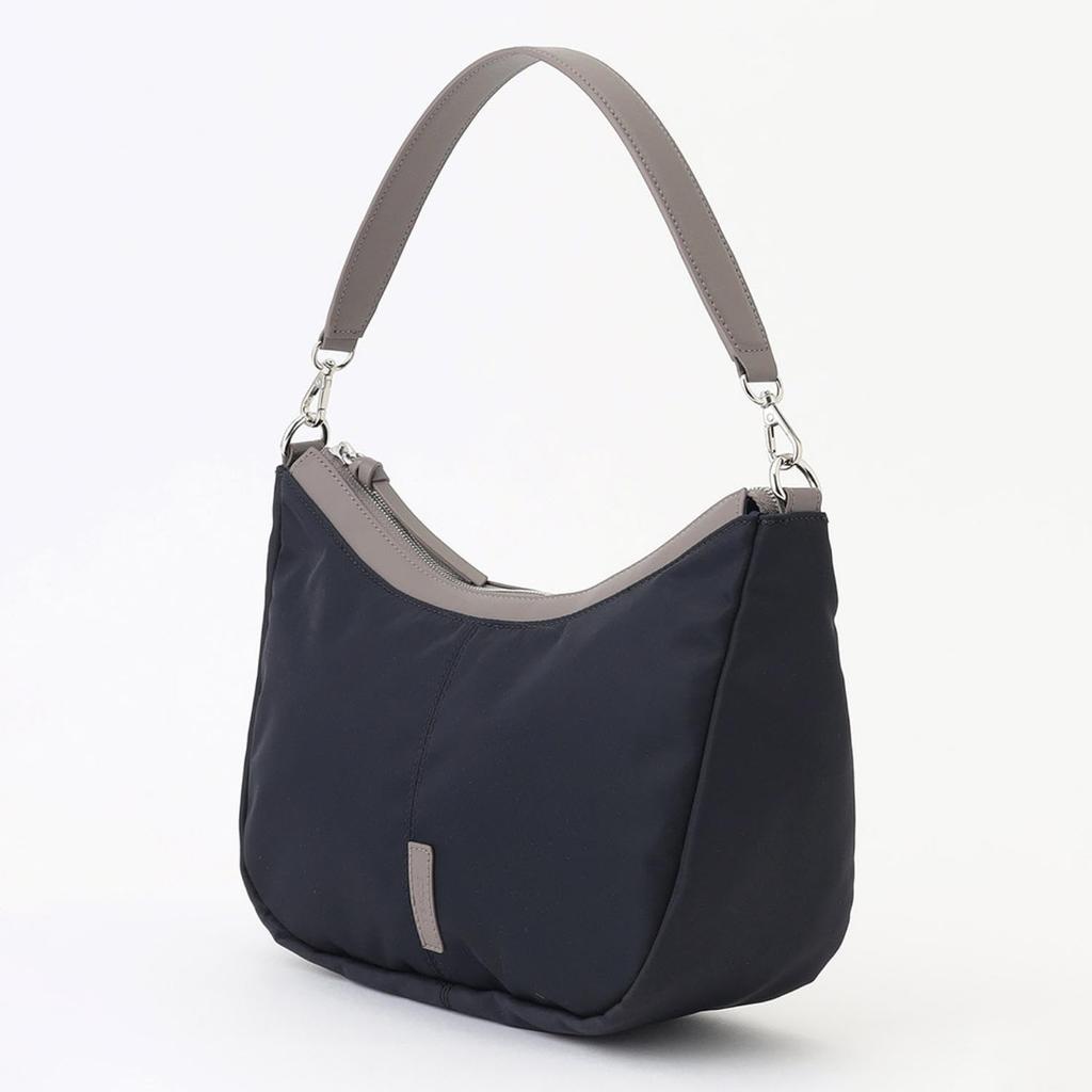 Isaac Twill Nylon Curved Shoulder Bag, Size S, 2004701, Navy (66)