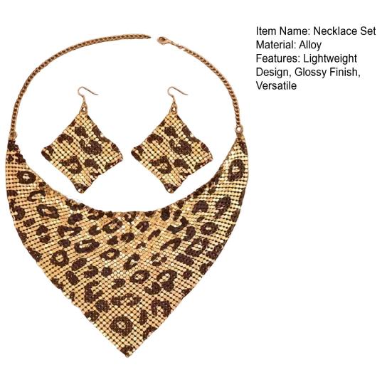 2Pcs/Set Women Necklace Earrings Set Leopard Print Sparkling Sequins Necklace Hook Earrings Set Jewelry Gift