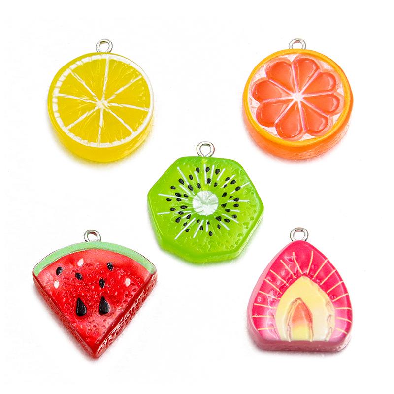 Mixed Style Resin Fruit Pendant Keychain - Kiwi, Watermelon, Lemon