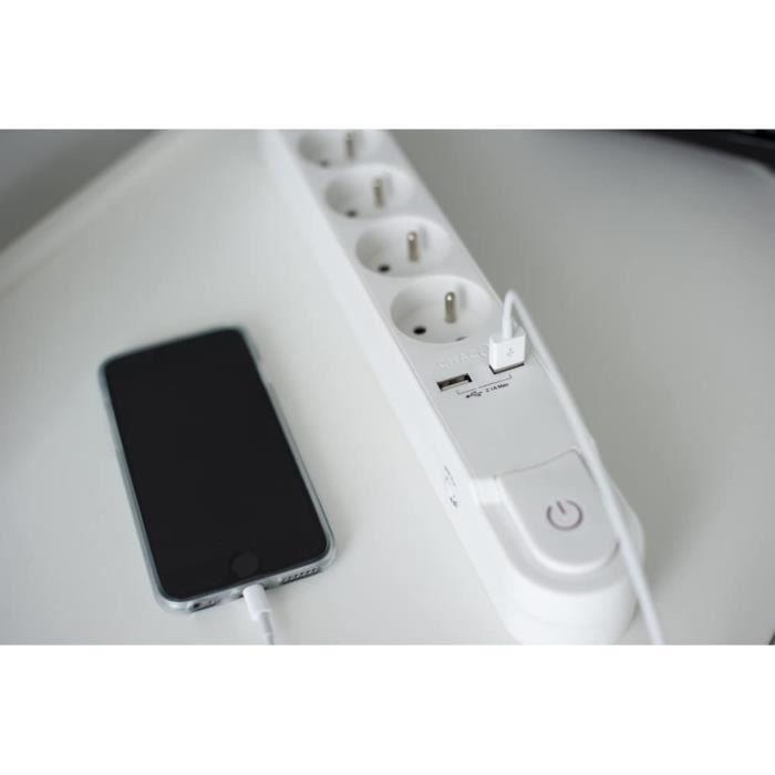 CHACON Mehrfachsteckdose 5 Steckdosen 16 A mit Schalter, 2 USB-Anschlüssen und 3 m Kabel HO5VV-F 3x1,5 mm² schwarz