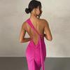 2024 Summer European & American Style Women's Backless Pleated Slim Dress