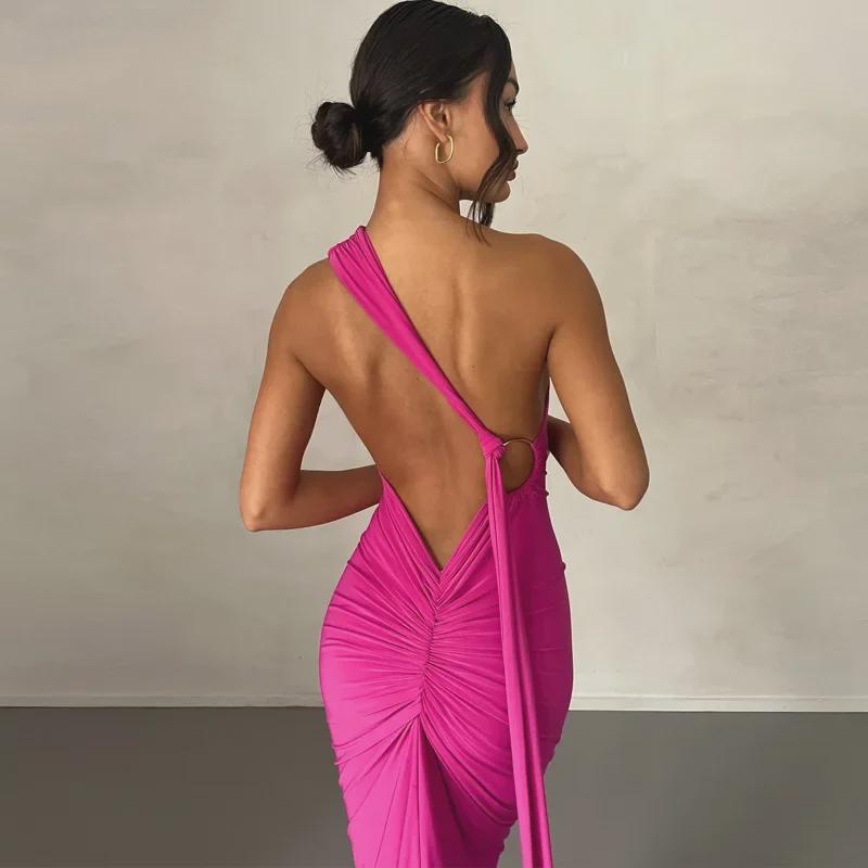 2024 Summer European & American Style Women's Backless Pleated Slim Dress