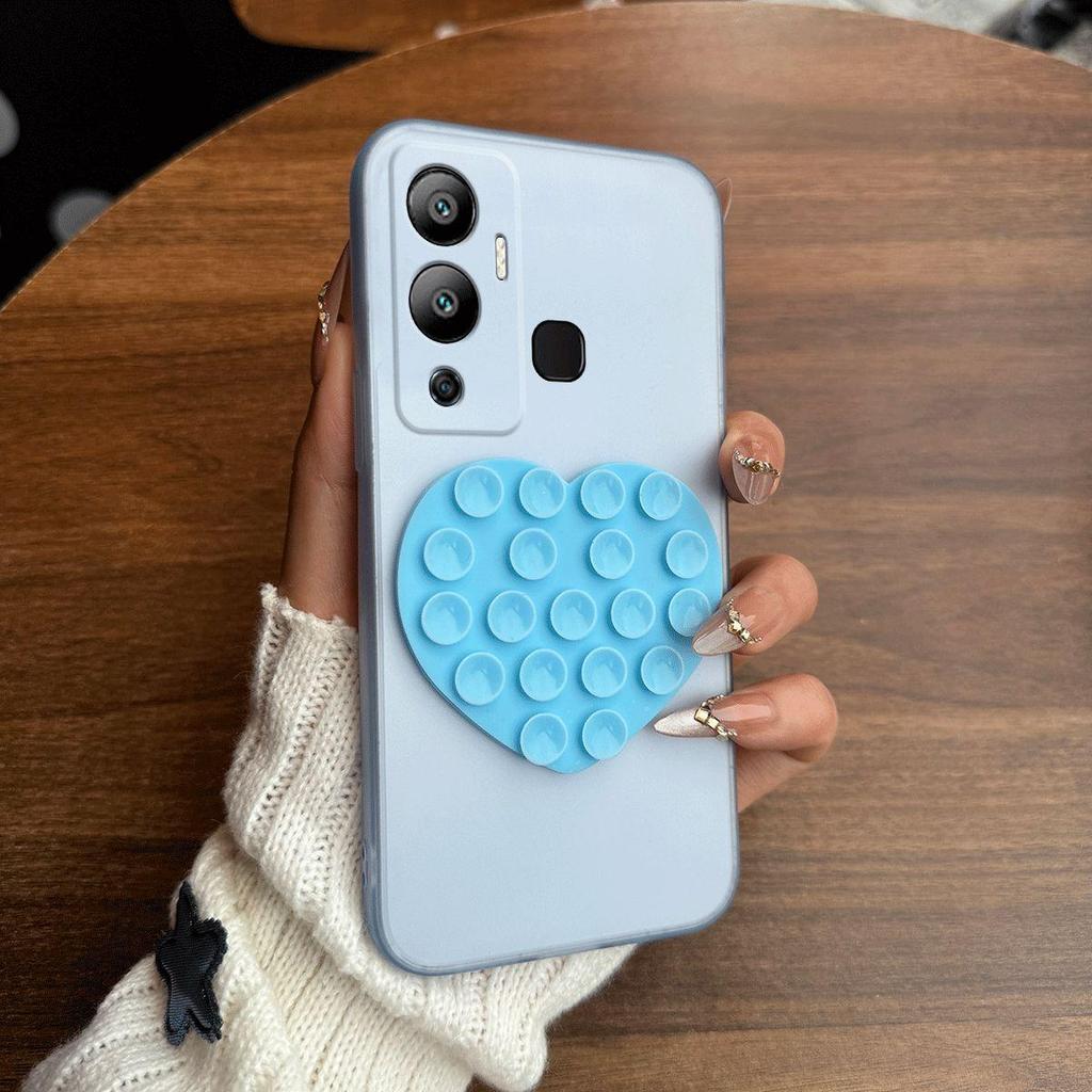 Heart Shape Suction Cup Phone Case for Infinix HOT 12 Play Semi Transparent Matte Shockproof Soft TPU Cover