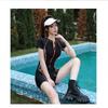 Simple Slim Slimming Short-sleeved High-necked One-piece Boxer Swimsuit Women's Zipper Surfing Diving Suit Plus Fat Large Size