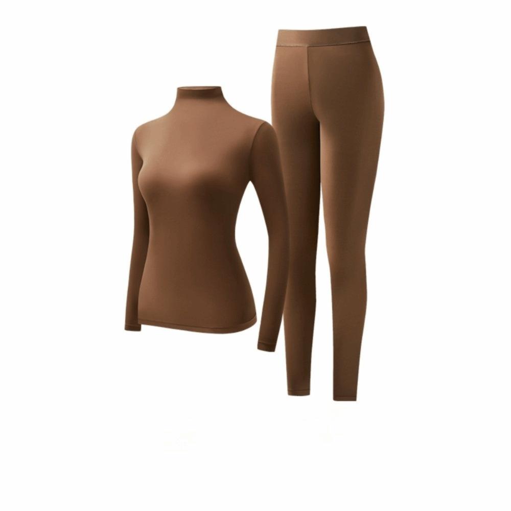 1 Set High Elastic Seamless Thermal Underwear Stacked Collar High Collar Base Layer Sets Anti-Static Long Sleeve L