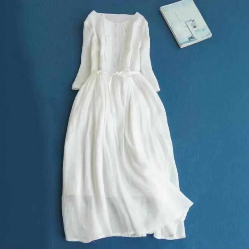 Women's clothing fungus edge lace-up waist medium and long travel dress summer casual dress new fashion trend