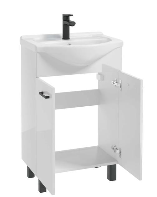 Bathroom cabinet with washbasin 55 cm, standing, white gloss, on MEA legs
