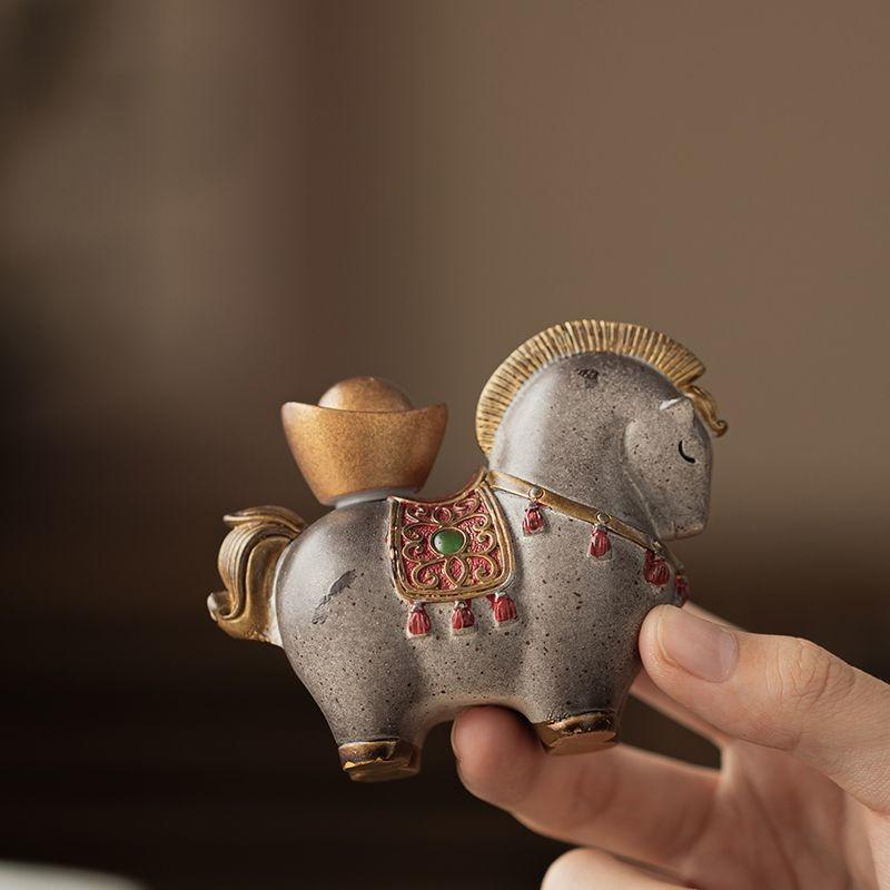 Lucky Horse Tea Pet Chinese Style Fortune Tang Horse Ornament Reusable Tea Tray Accessory Fine Tea Play for Tea Table