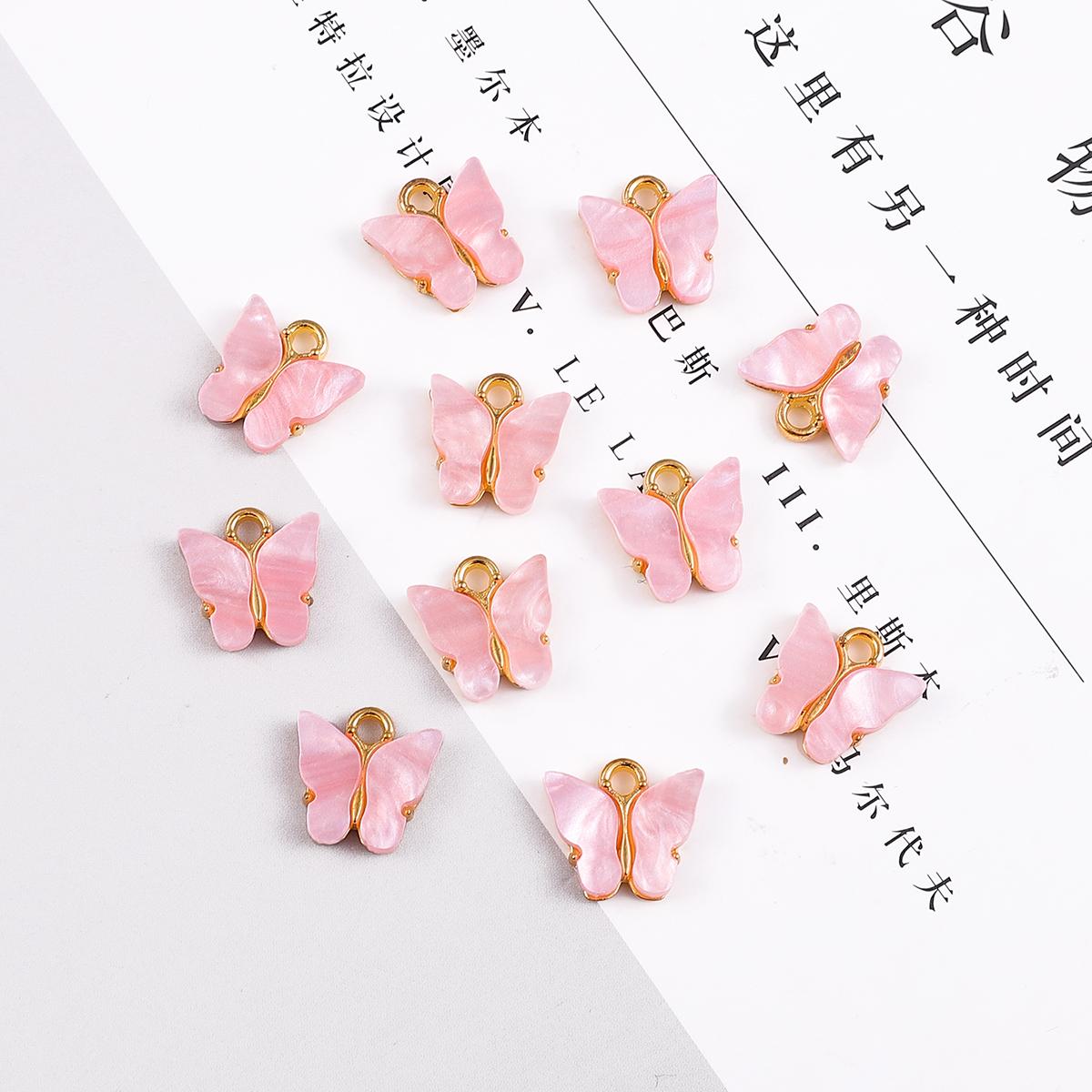 

4/10 шт., милые акриловые подвески в виде бабочки из сплава для DIY, кулон, ювелирные изделия ручной работы 13x12.5mm 4pcs розовый