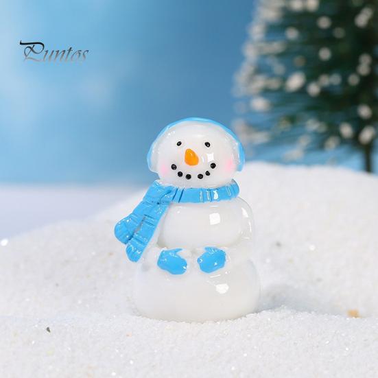 Healing Desktop Figurines 2Pcs Christmas Mini Snowman Figurines, Winter Tiny Resin Decoration, Xmas Micro Holiday Gift Box Fillers Landscape Ornament
