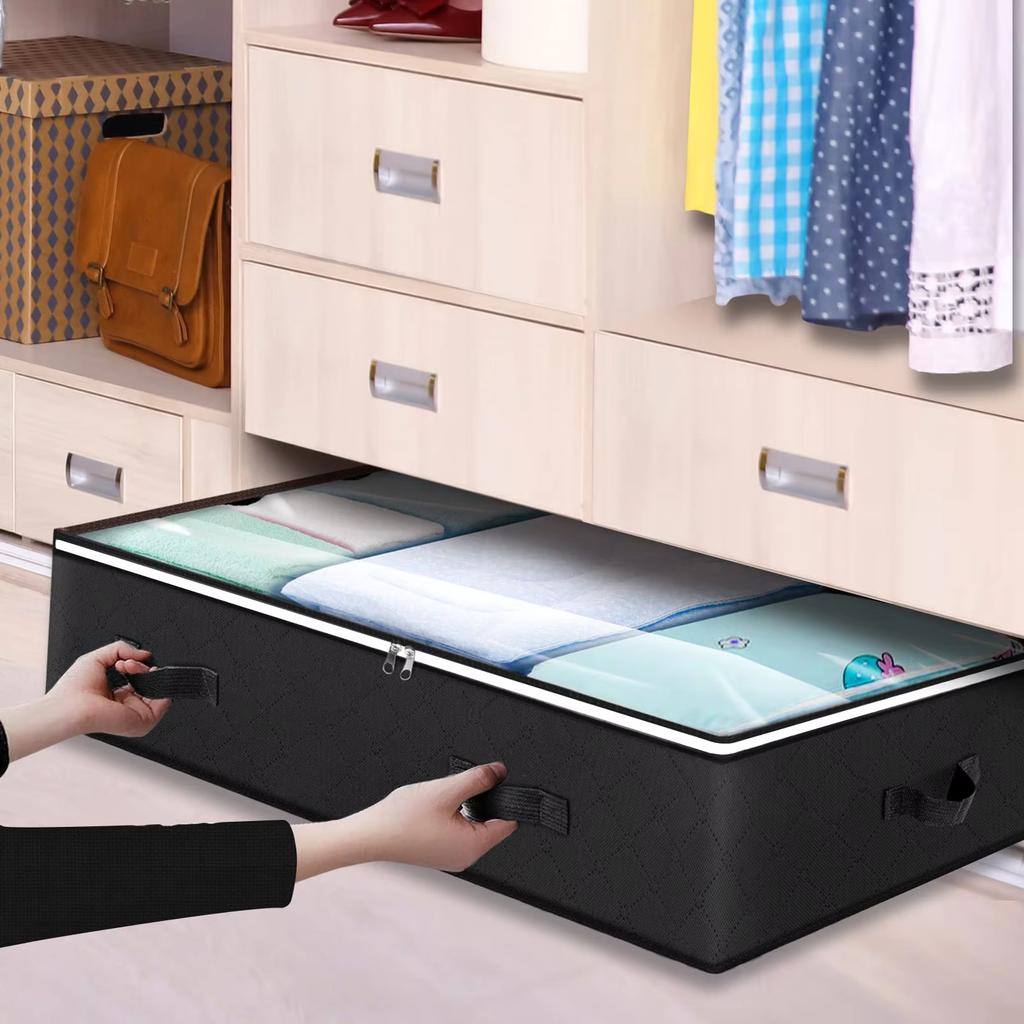 Foldable Bed Storage Container With A Transparent Window And A Lrge Capacity Bed Undergarments Storage Box Clothing Storage Bag