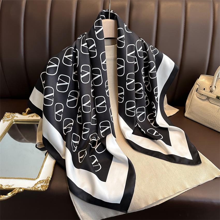 Versatile British-Style Silk Square Scarf - 90cm Solid Color Shawl & Headscarf