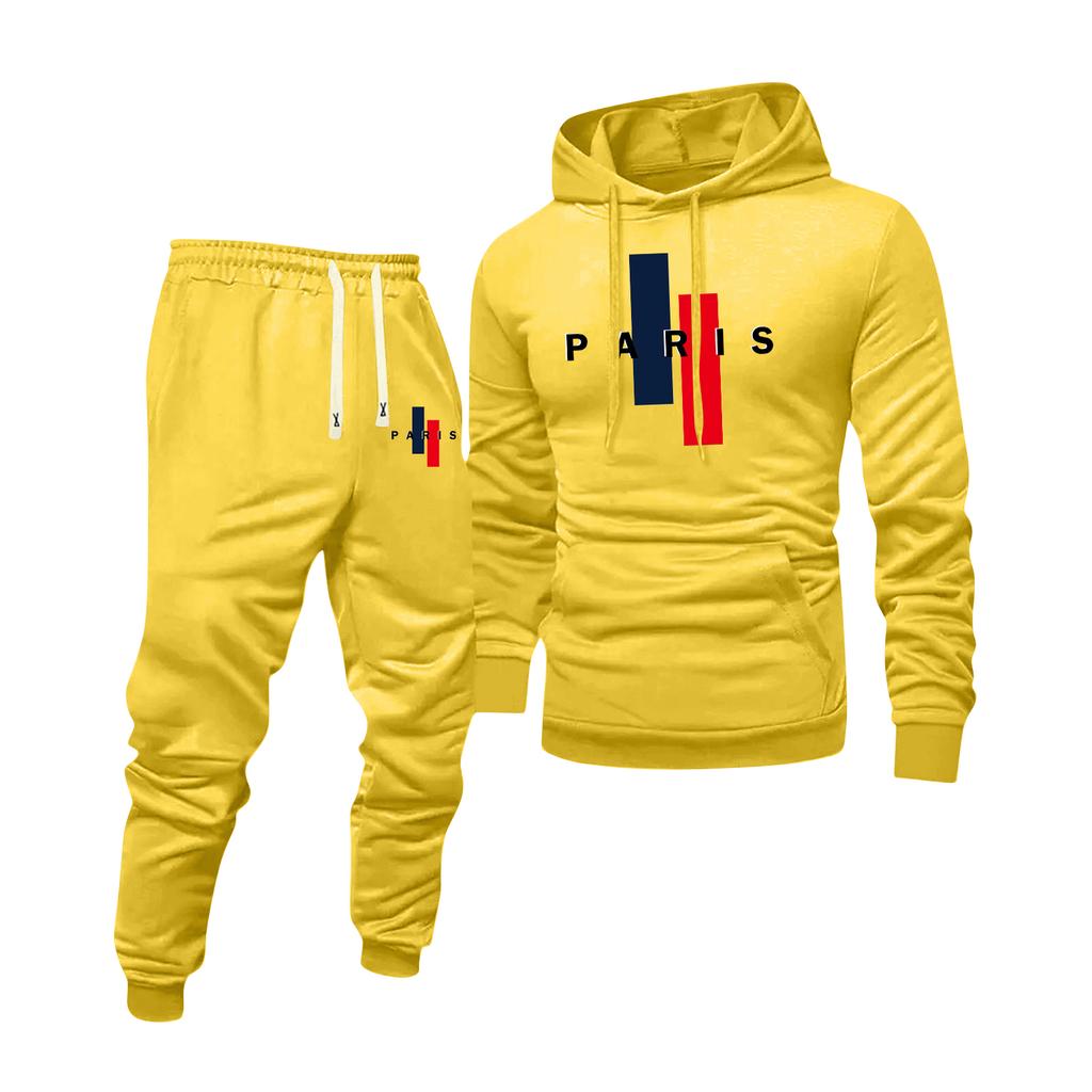 Men's Printed Hooded Sweatshirt And Sweatpants Casual Sports Suit