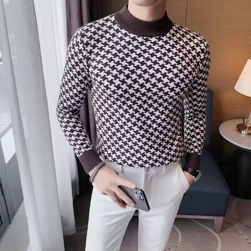 Autumn and Winter Men's No All-Matching Fashion Casual Round Neck Knitted Sweater Slim Bottoming Shirt2024Year
