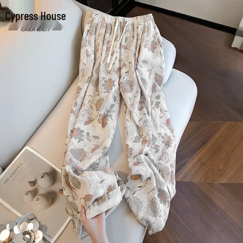 Women s Printed Lyocell Blend Wide-Leg Pants M