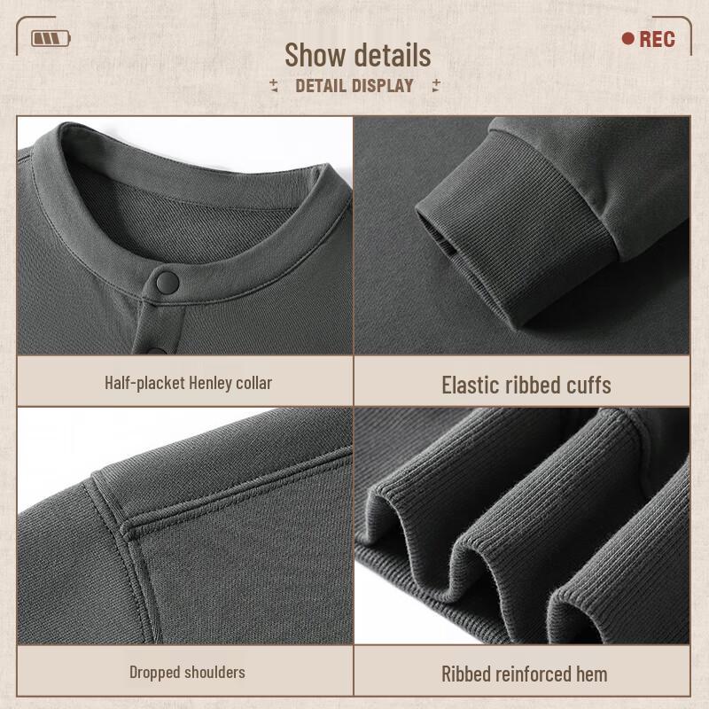 JEEP Men's Henley Collar Long Sleeve Sweatshirt