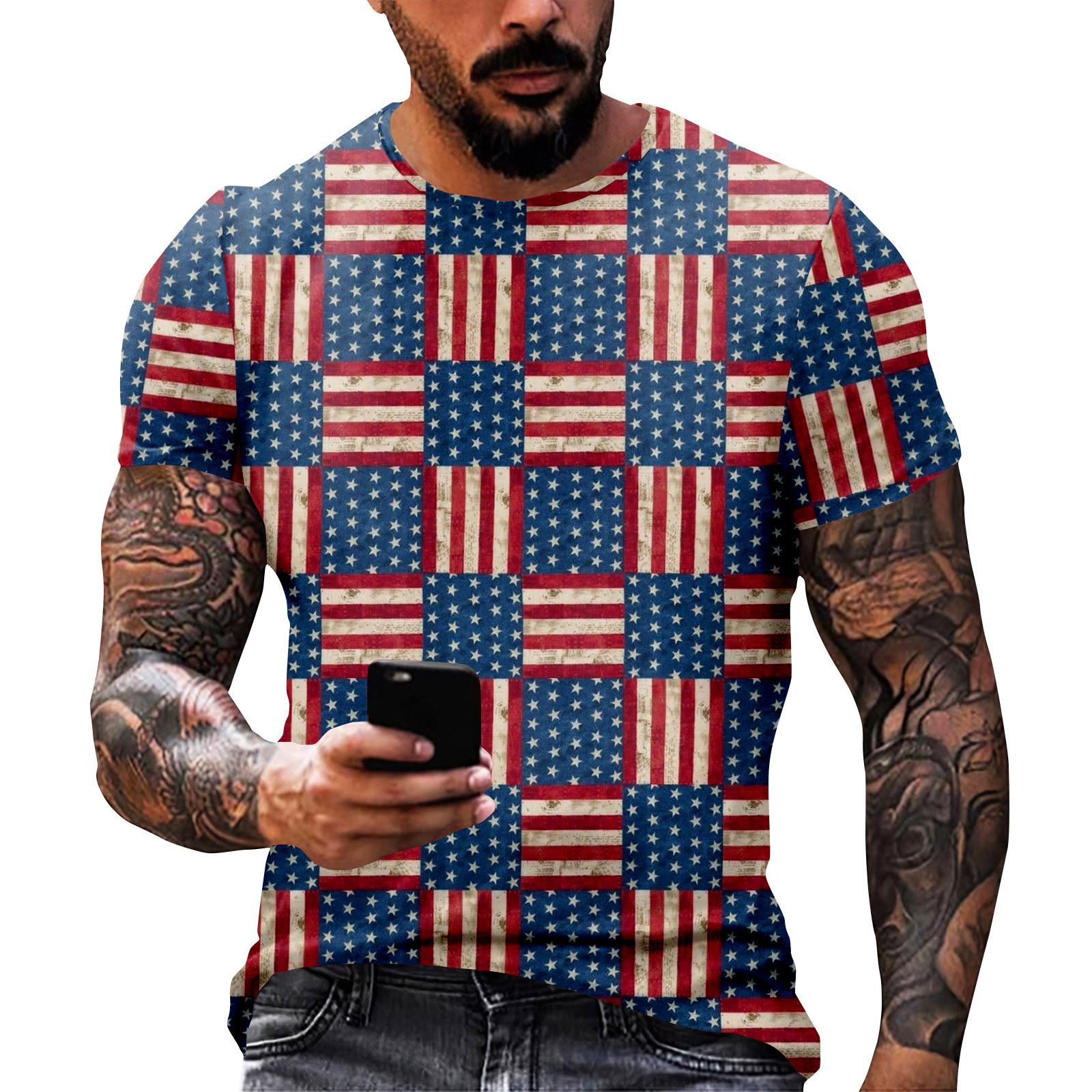 Принт «День независимости» — мужская повседневная футболка с круглым вырезом и короткими рукавами XXL