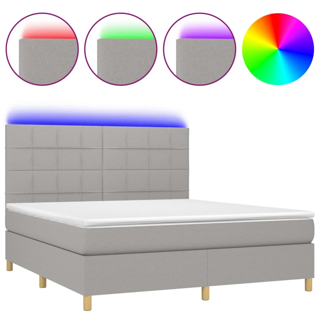 Box Spring Bed with Mattress & LED Lights Light Grey 160x200 cm Fabric