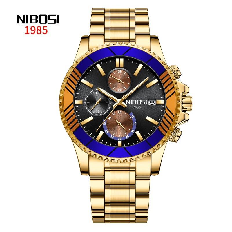 NIBOSI Klassische Herrenuhr, im Dunkeln leuchtend, wasserdicht, multifunktional, Chronograph, Sport-Quarzuhr