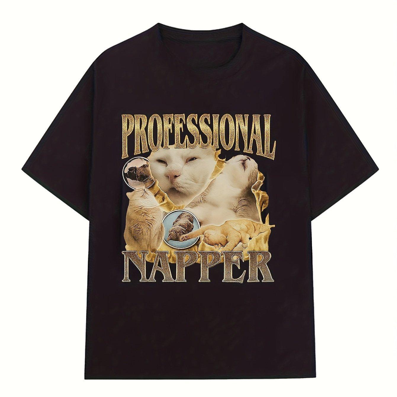 Funny Cat Professional Napper Graphic Print T-shirt XXL