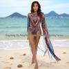 Russian Mesh Sun Protection Long-Sleeve One-Piece Swimsuit Cover-Up for Women