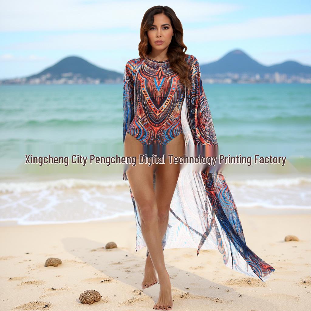 Russian Mesh Sun Protection Long-Sleeve One-Piece Swimsuit Cover-Up for Women