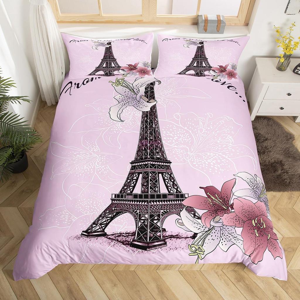 Paris Liebe Bettbezug Eiffelturm Bettbezug Für Männer Frauen Romantische Stadt Blume Bettwäsche Sets Für Valentinstag Hochzeitsgeschenk
