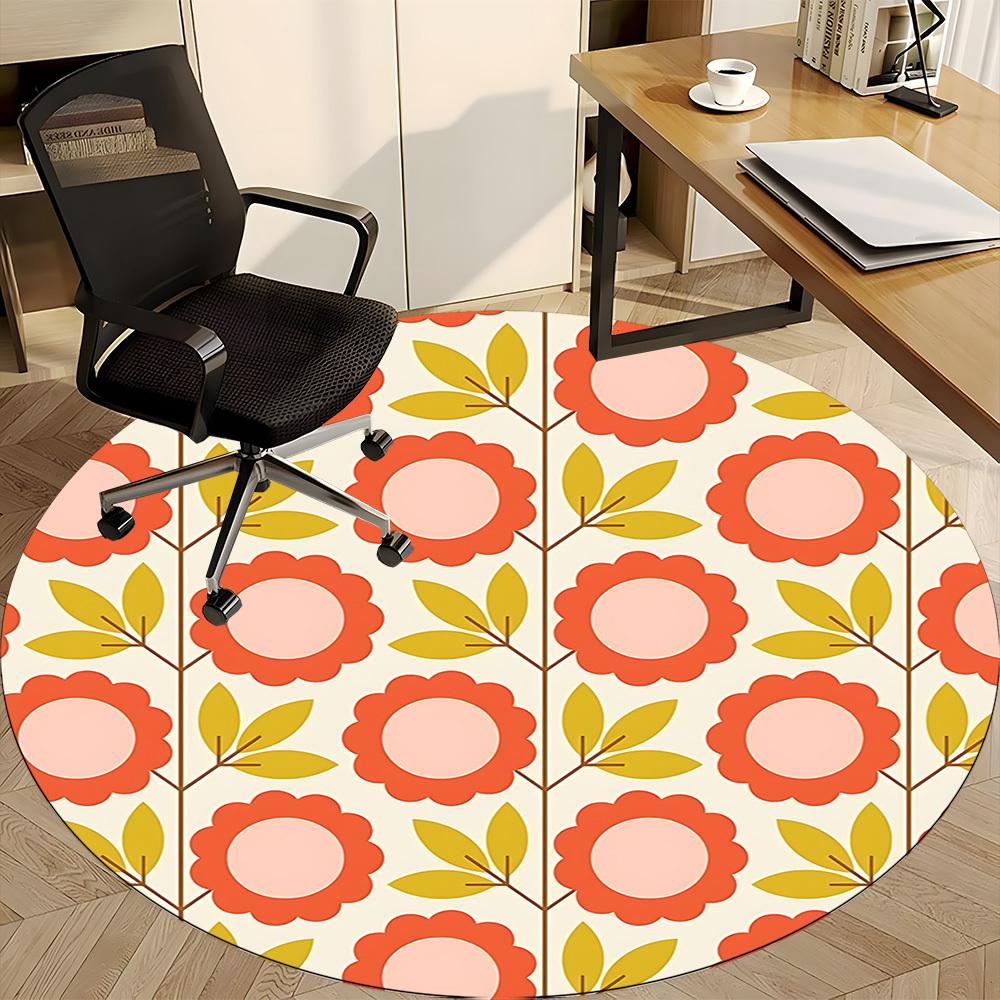 1pc Floral Pattern Office Round Area Rug,  Mat Suitable For Office, Under Office Chairs Bedroom Living Room Home Decor, Room Deco