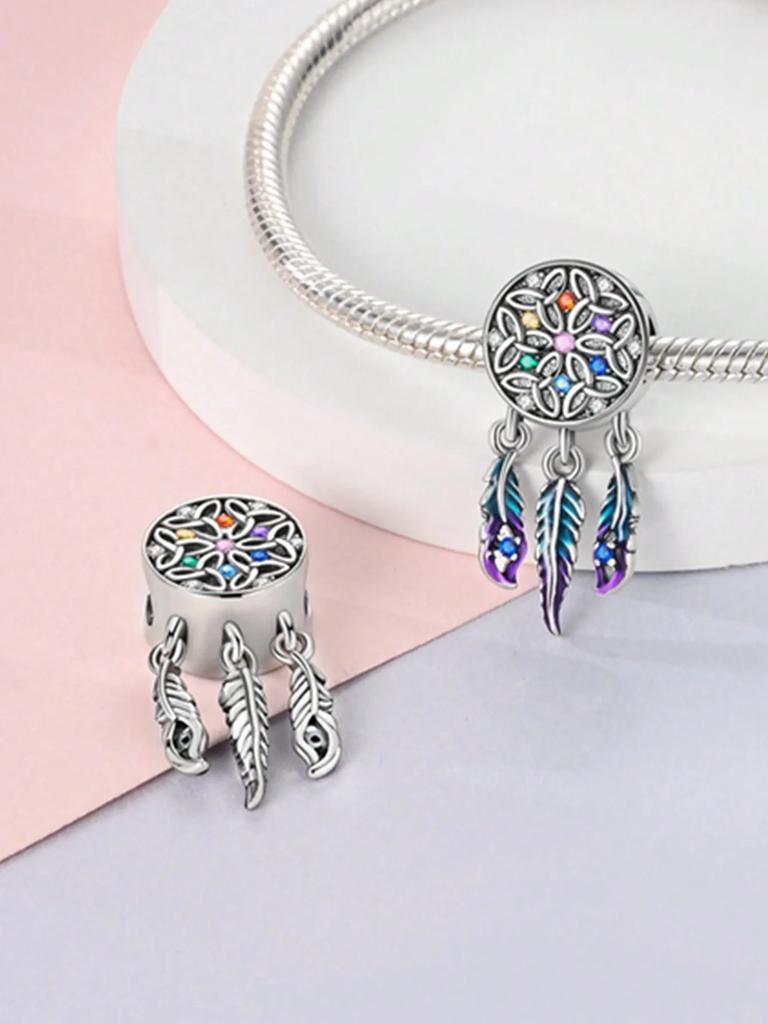 Copper Plated Authentic Charm Bead Charms Colored Feathers Bead Charms Compatible With Bracelets Womens Jewellery Gift