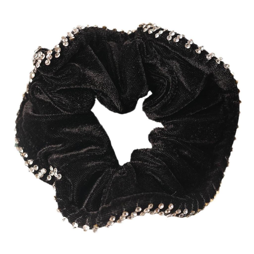 Velvet Hair Tie with Rhinestones - Non-Fading, Diamond-Studded Korean Scrunchie Hair Accessory