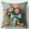 Pink Rose and Polka Dot Bow Pattern Home Decor Pillowcase Living Room Sofa Polyester Cushion Cover with Zipper