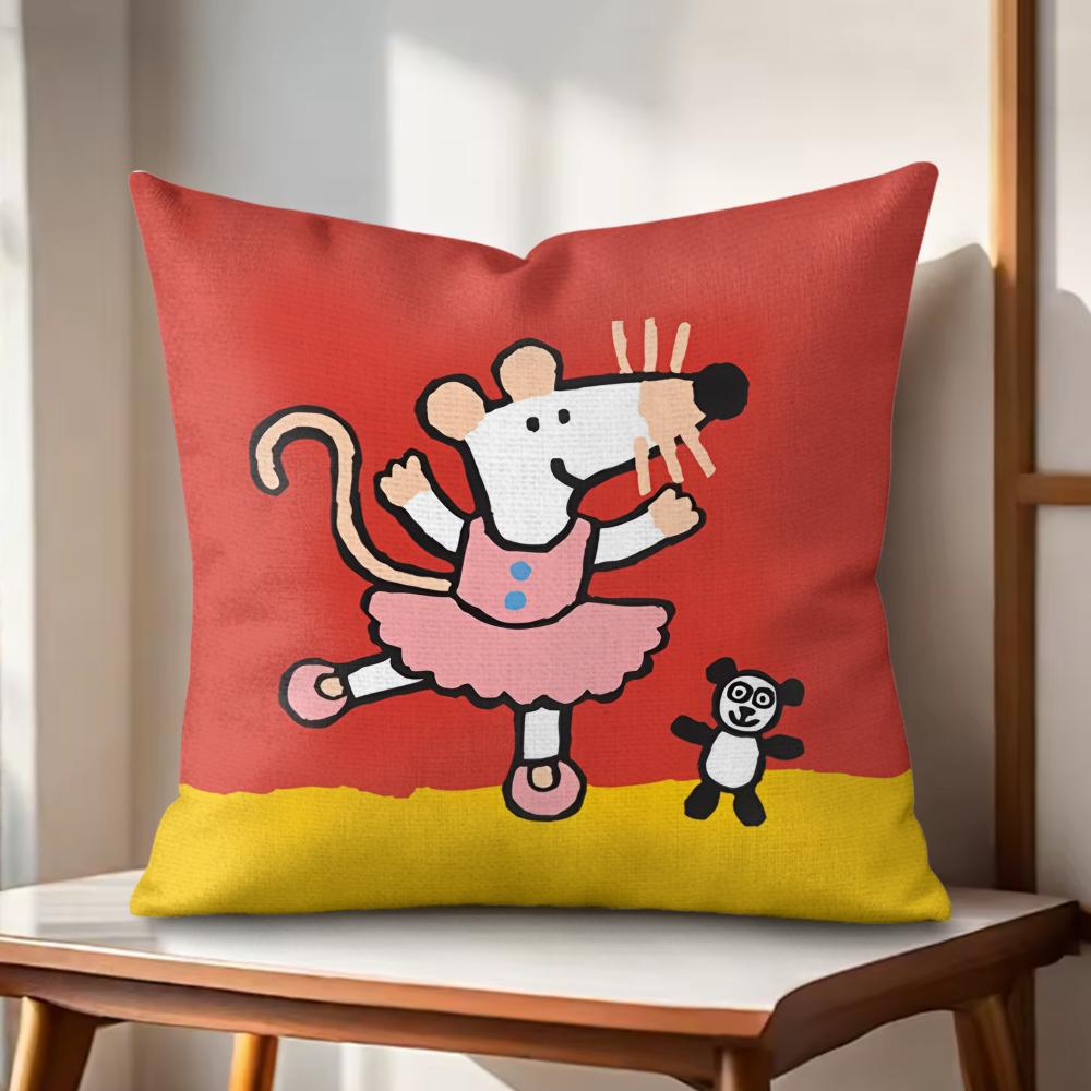 Cute Bobo the Mouse Cushion Cover Natural Linen Organic Fabric DoubleSided Printing Couch Pillow Covers Home Decor