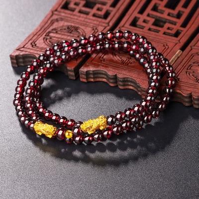 Unisex Multi-Loop Pixiu Bracelet, Garnet / Glaze Version, New Chinese Travel Gift