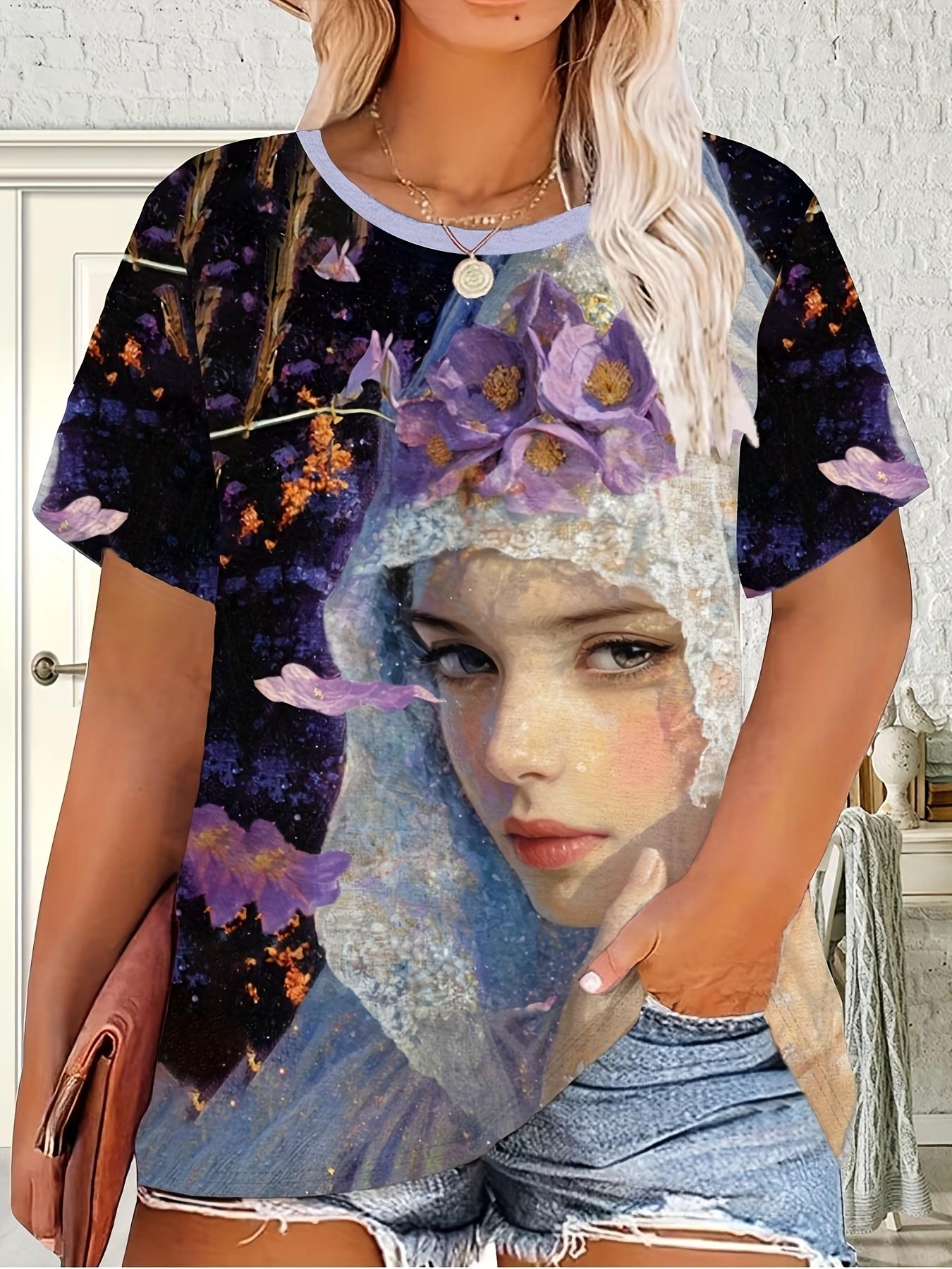 

Women S Casual Travel Round-Neck Short-Sleeve T-Shirt. Printed Mesh Fabric - Breathable And Stretchy Material. Stylish And Comfortable! A Soft Texture 3XL дубильна кора