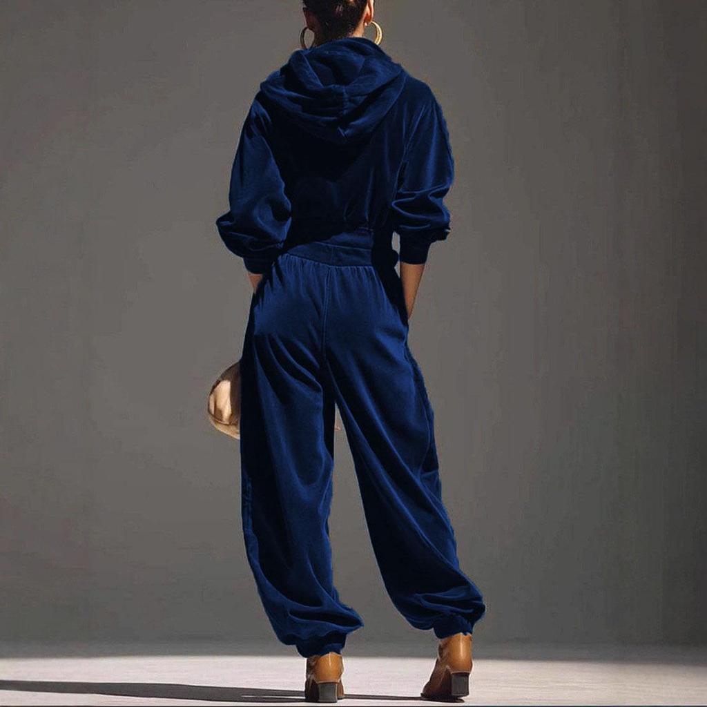 2026 Mode Samt Kapuzen-Langarm-Set mit Bündchenhose für Damen