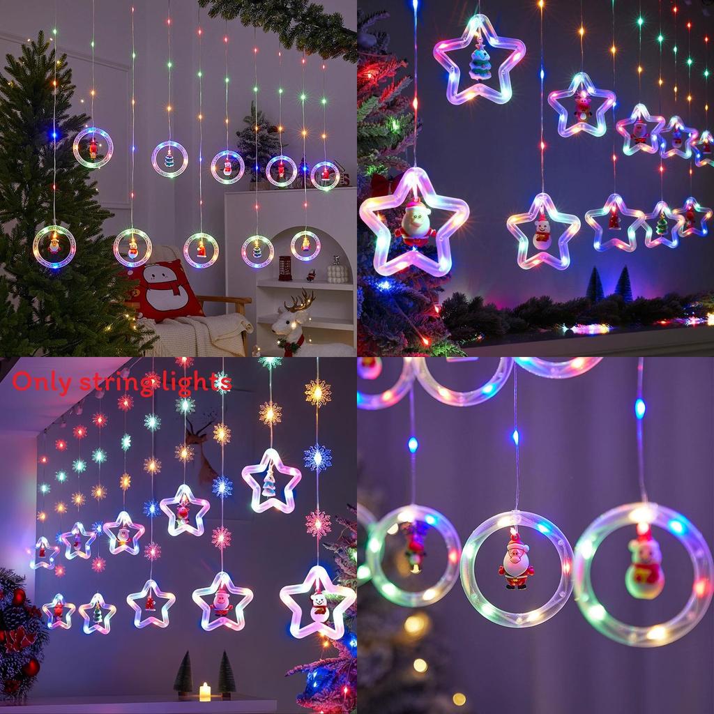 Christmas Curtain Lights Tree Star Ring Shape Led String Decor For Holiday Celebrations